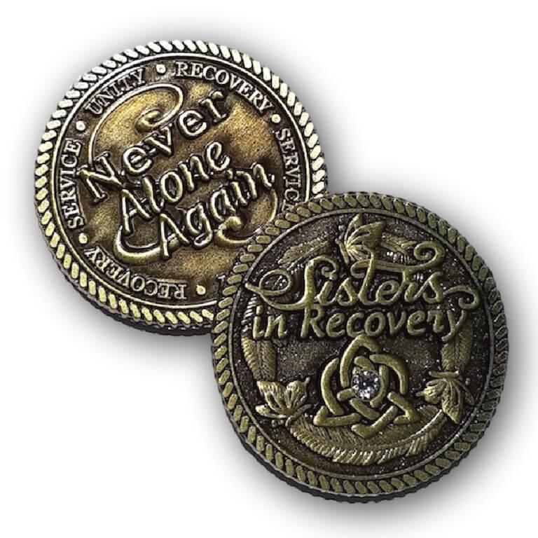 Sisters In Recovery Bronze Medallion with Stone - The Token Shop