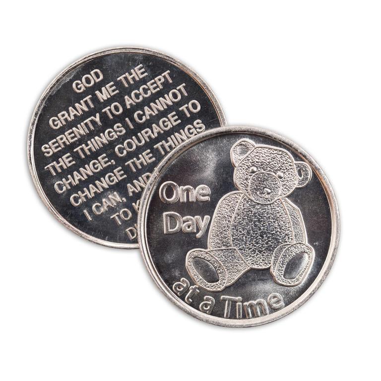 Teddy Bear One Day At A Time Aluminum Coin - The Token Shop