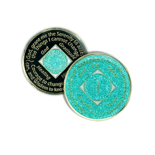 Turquoise Glitter Triplate NA Medallions - The Token Shop