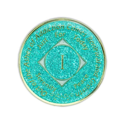 Turquoise Glitter Triplate NA Medallions - The Token Shop